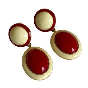 Vintage Signed Joan Rivers Gold Plated Red And Cream Screwback Earrings